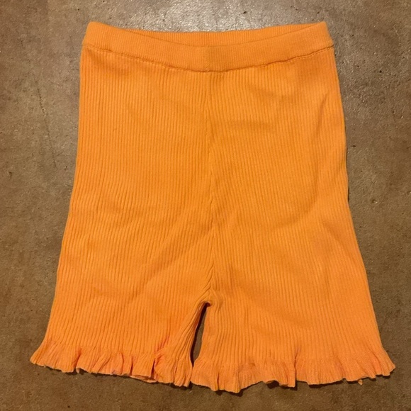 Find Me Now Anthropologie Rib Knit Ruffle High Rise Orange Shorts A1 - Picture 1 of 3